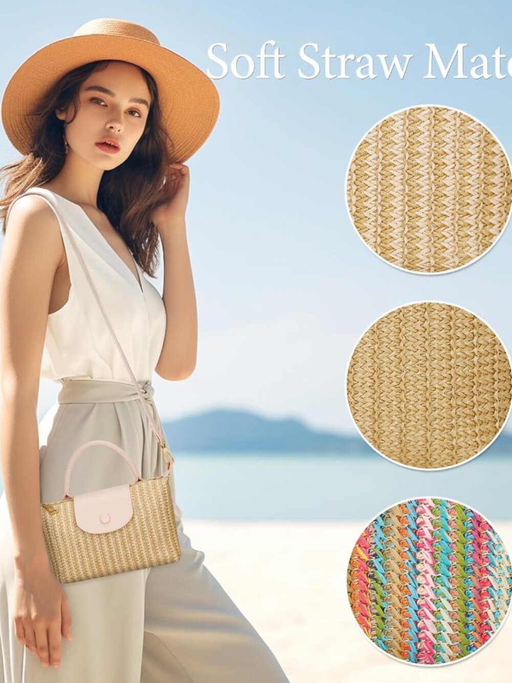 Mini Top Handle Purse for Women Small Summer Straw Beach Crossbody Bags for Lady - Picture 4 of 7